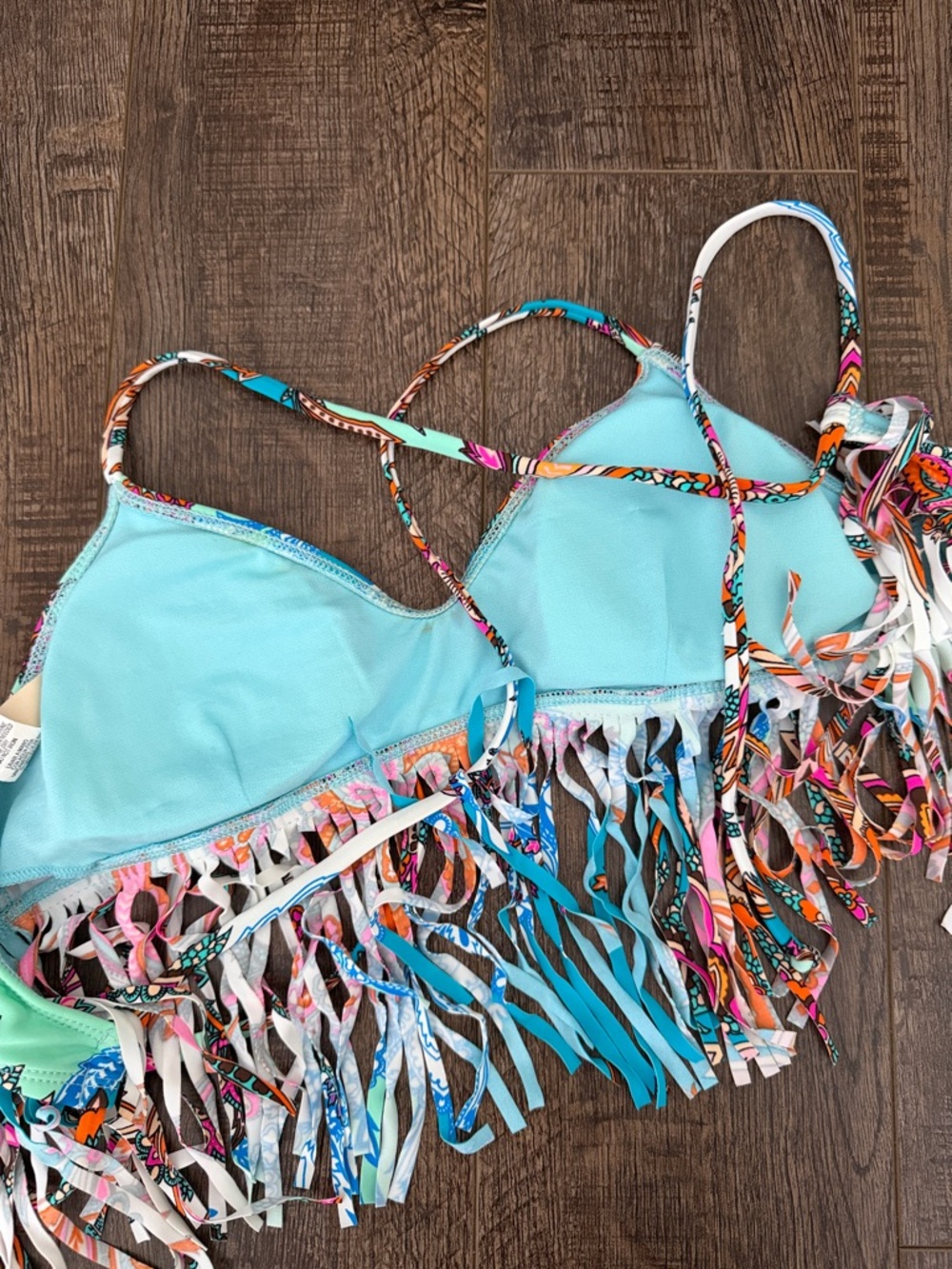 Hobie Turquoise Multi-Color Fringe Bikini Top - Picture 4 of 7
